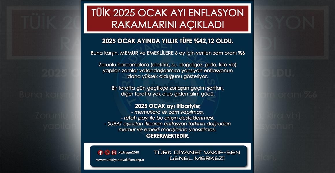 TK 2025 OCAK AYI ENFLASYON RAKAMLARINI AIKLADI