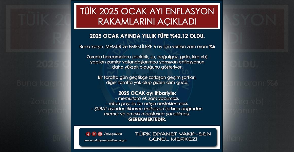 TÜİK 2025 OCAK AYI ENFLASYON RAKAMLARINI AÇIKLADI