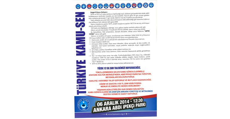 MEMURA VE EMEKLİYE EK ZAM İÇİN 6 ARALIKTA ANKARA`DA BULUŞALIM