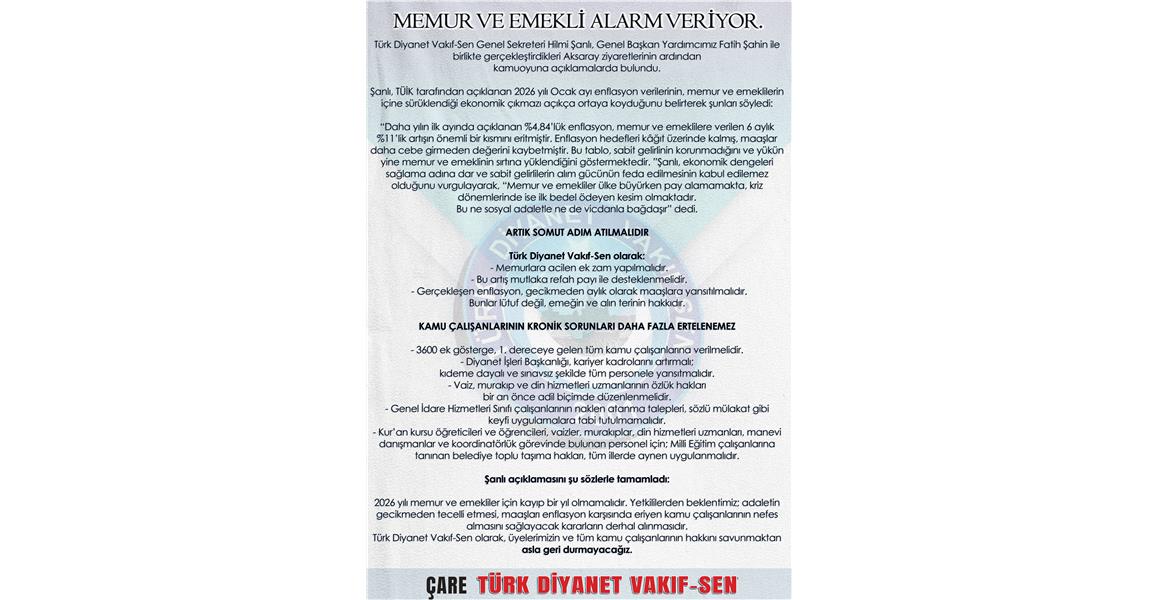 MEMUR VE EMEKLİ ALARM VERİYOR.