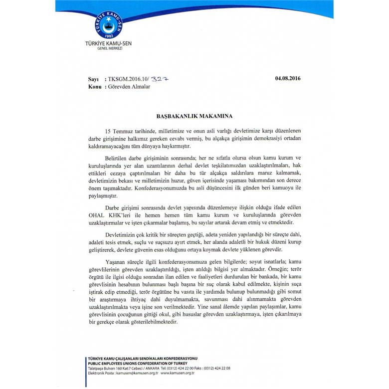 BAŞBAKANLIK`TAN, YÜKSEK DİSİPLİN KURULU`NDA SENDİKA TEMSİLCİLERİNİN MÜDAHİLLİĞİNİ TALEP ETTİK