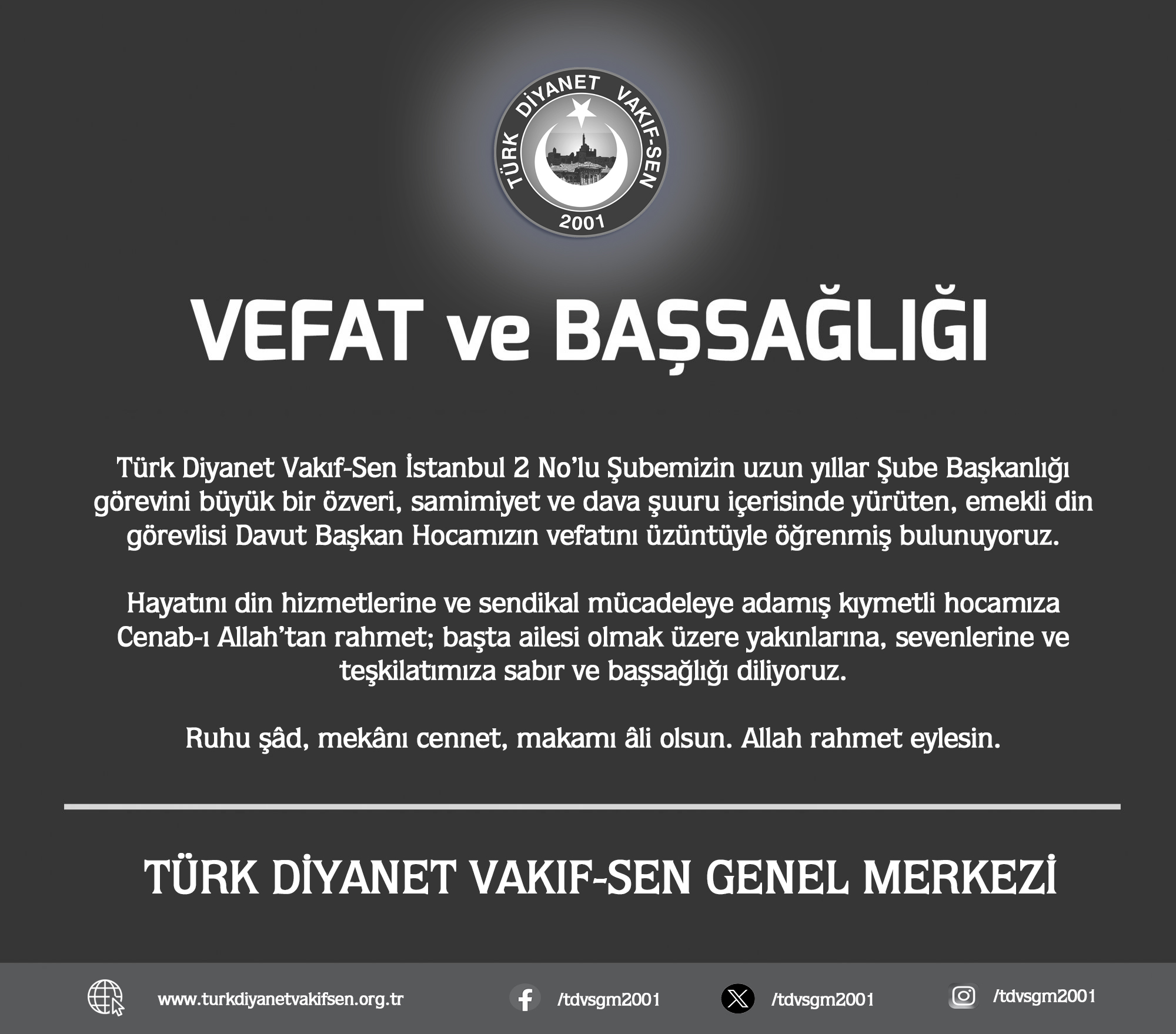 VEFAT VE BAŞSAĞLIĞI