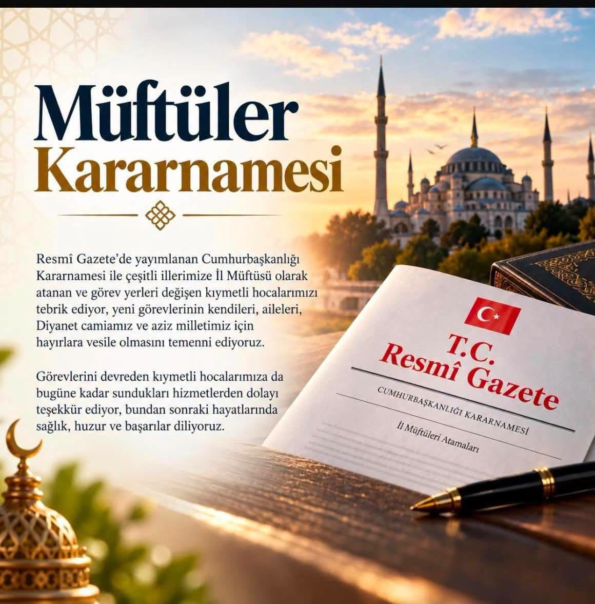 İL MÜFTÜLERİ ATAMALARI HAYIRLI OLSUN